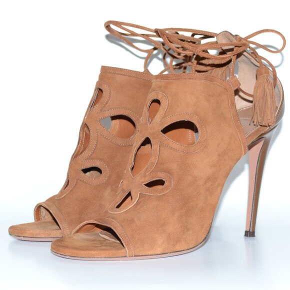 Aquazzura Brown Suede Cutout Get Me Everywhere 105 Heels SIZE 9 EU 39 - Picture 7 of 14